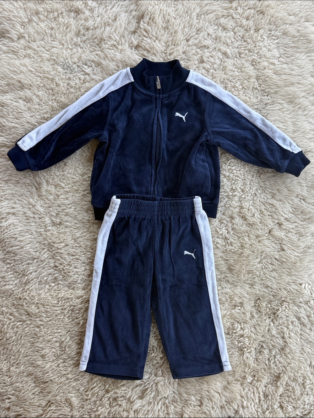 Boys Puma Navy and White Velour Two-Piece Track Set